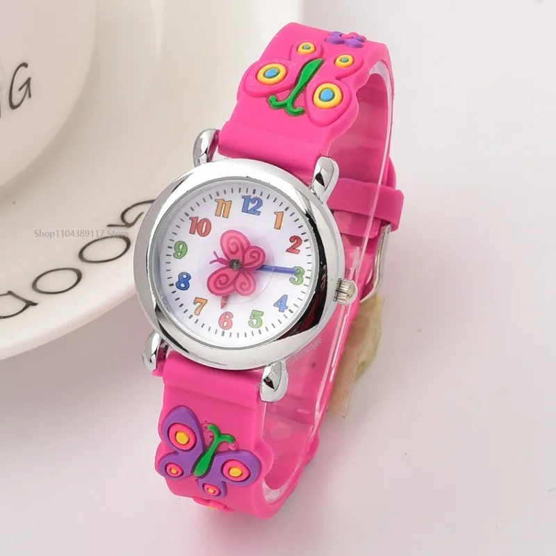 Watch for Kids 3D Cartoon Butterfly Rubber Quartz Wristwatch Student Girls Colourful Cute Watches Boys Gift Clock Reloj Niño
