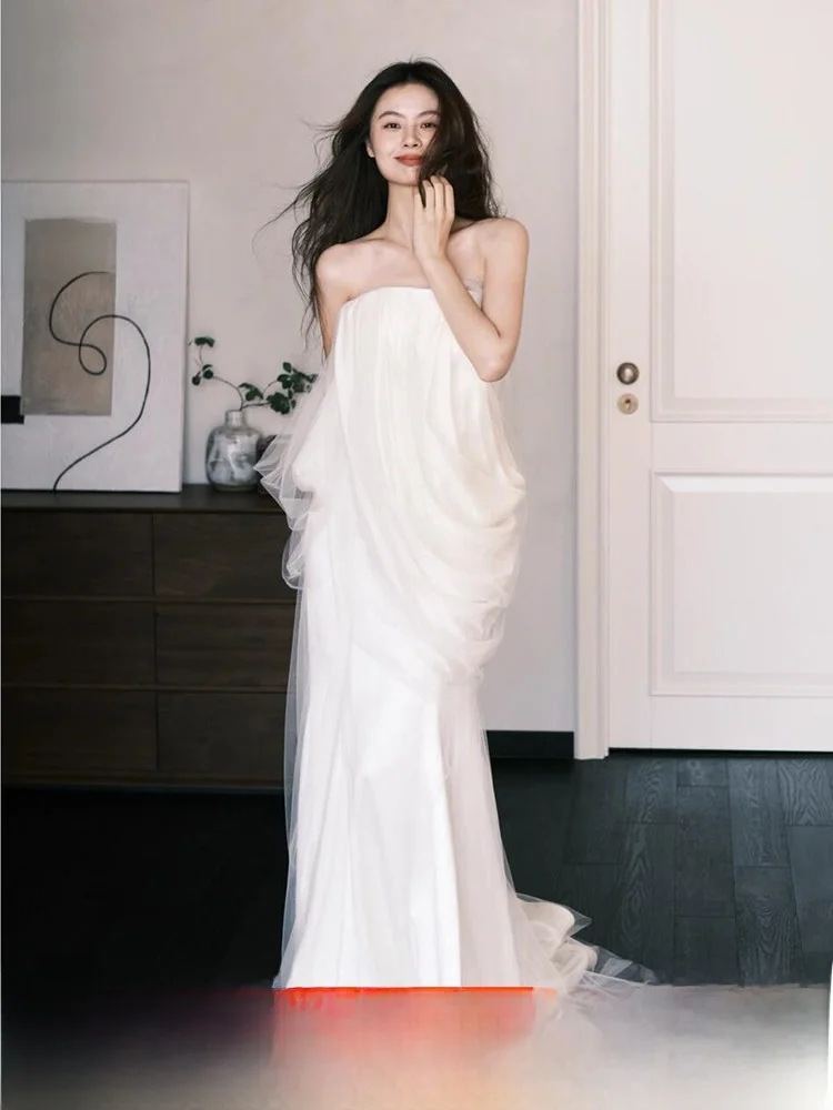 

Ele Long Train Wedding Dr with Strap Sexy Slimming Bridal Gown for Engagement Parties Hotel Indoor Ceremonies