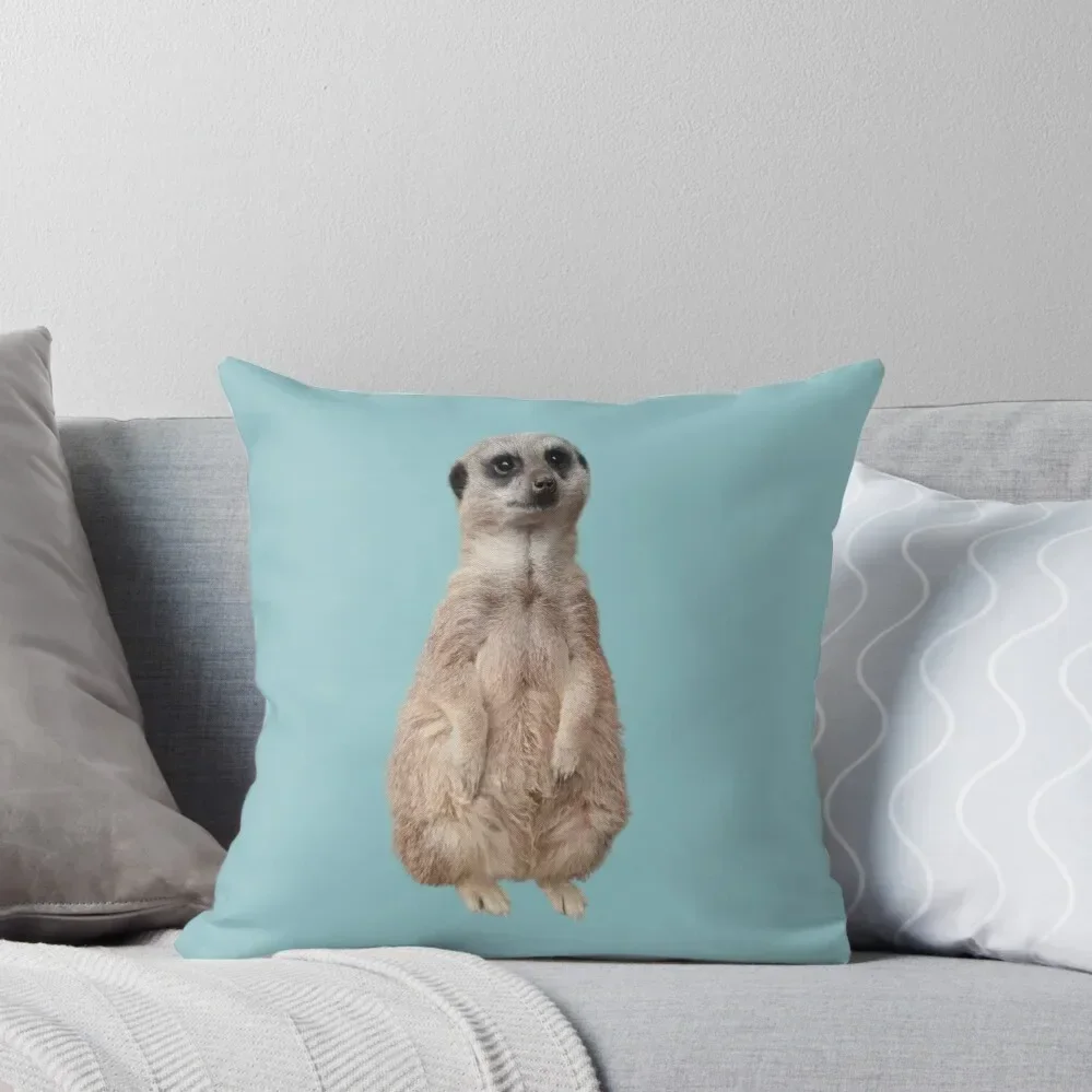 Meerkat - Cute meerkat watching the view -Blue background Throw Pillow Pillowcase pillow