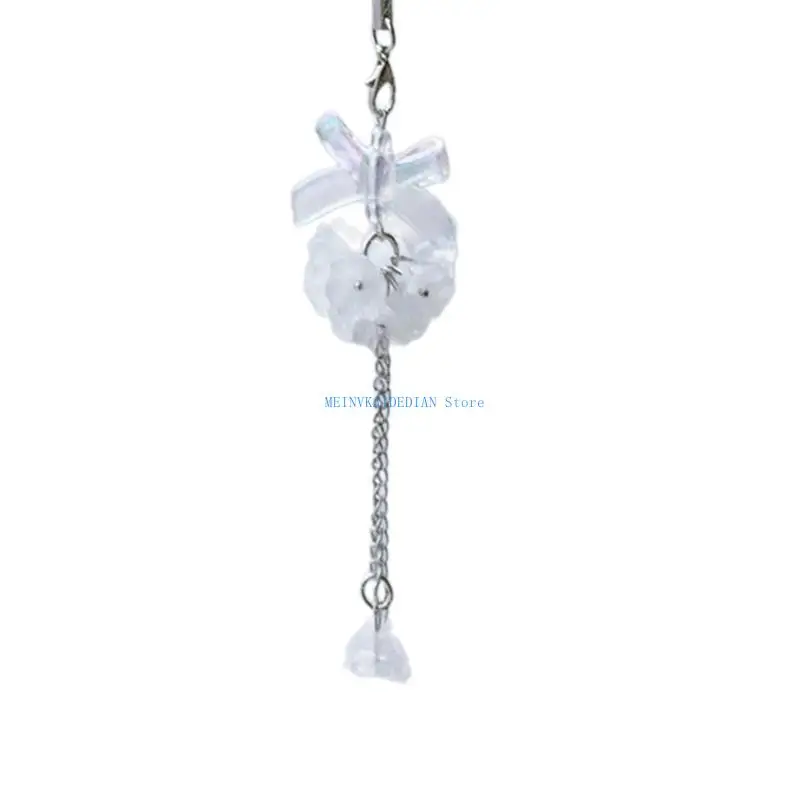 

C1FE Adorable Bowknot Mobile Pendant Hydrangea Anti Lost Phone Chain Glaze Material