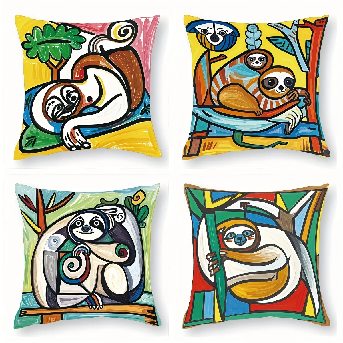 Pop Art Koala Animal Pillowcase Set 4pcs Modern Jungle Theme Throw Cushion Cover 40x40cm Boho Nursery Decor