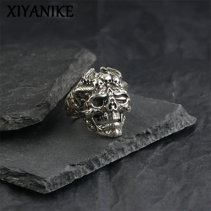 

XIYANIK Hip Hop Vintage Skull Opening Rings For Men Women Punk Fashion New Jewelry Couple Gift Party Rock Wholesale anillos