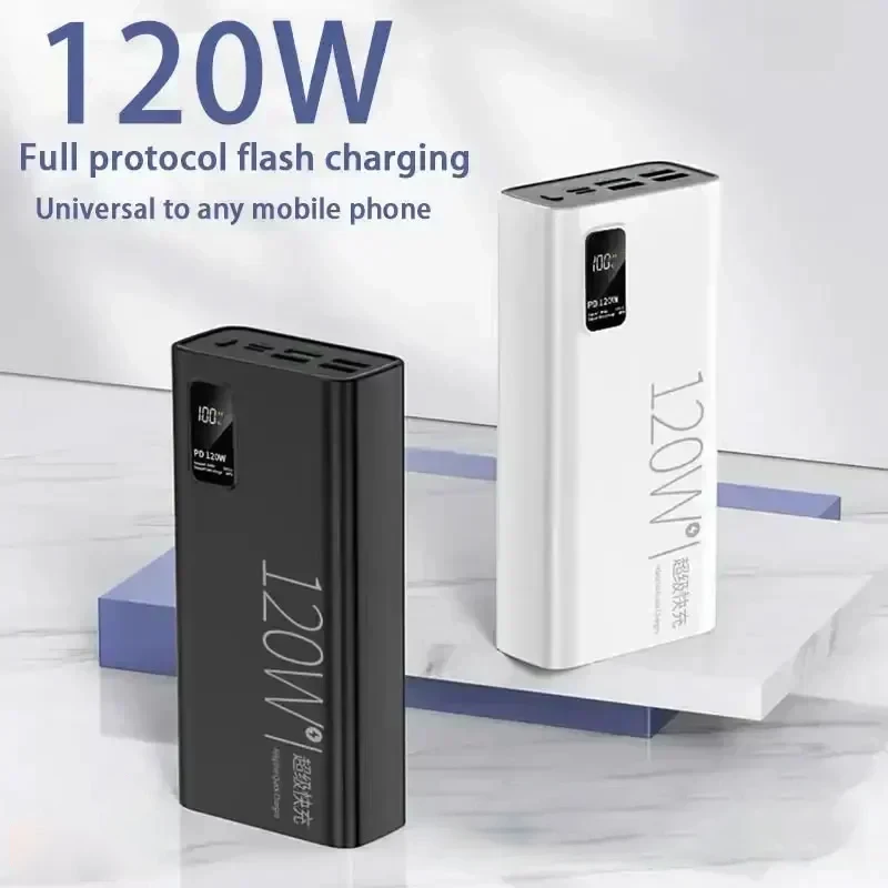Lenovo 120W Large Capacity Power Bank 50000mAh Super Fast Charging Powerbank Portable Battery Charger For iPhone Samsung Huawei