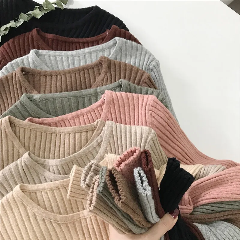 Fashion Women Sweater Autumn Ribbed Knitted V-Neck Long Sleeve Solid Color Sexy Slim Tops