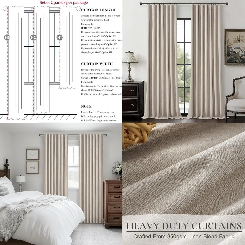 

Extra Long 108 Blackout Curtains for Sliding Doors, 2-Panel Set, Farmhouse Pleated, Room Darkening Drapes, 50W x 108L