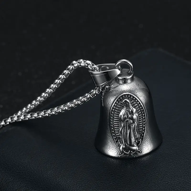 Retro Polished Stainless Steel Casting Maria Icon Riding Exorcism Bell Pendant for Fashion Accessories