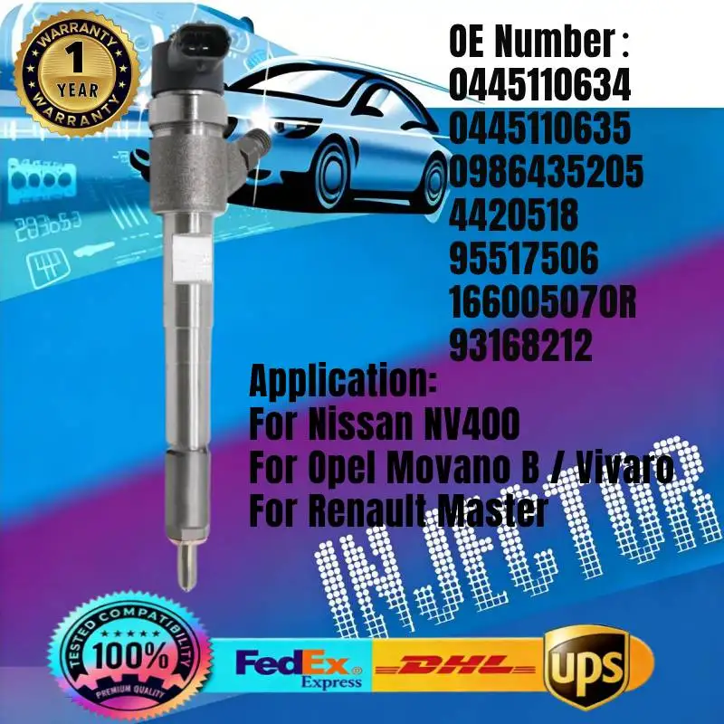 0445110634 0445110635 4420518 95517506  93168212 Common Rail Fuel Injector for Nissan NV400 for Opel Movano B  forRenault Master