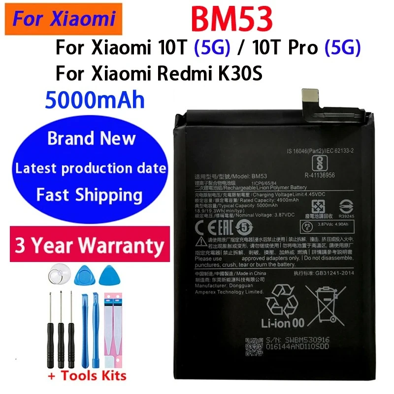 100% High Quality NEW 5000mAh Battery BM53 For Xiaomi 10T 10T Pro Mi 10T Replacement Phone Batteries Bateria Batterij+Tools