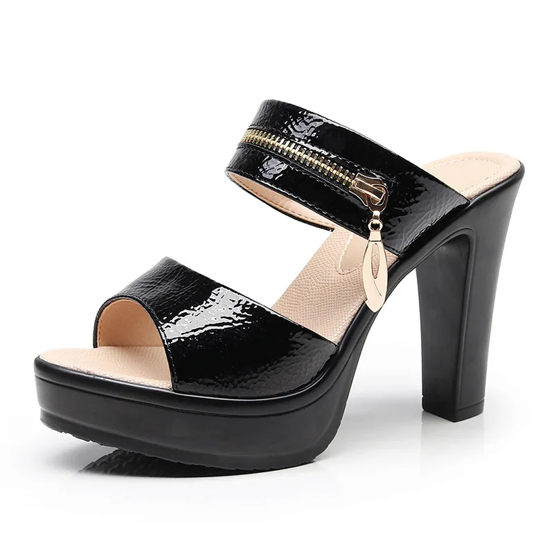 High quality leather sandals for women 10.5 cm high heel 2025 summer 32 33 34 platform open toe elegant fashion shoe black white