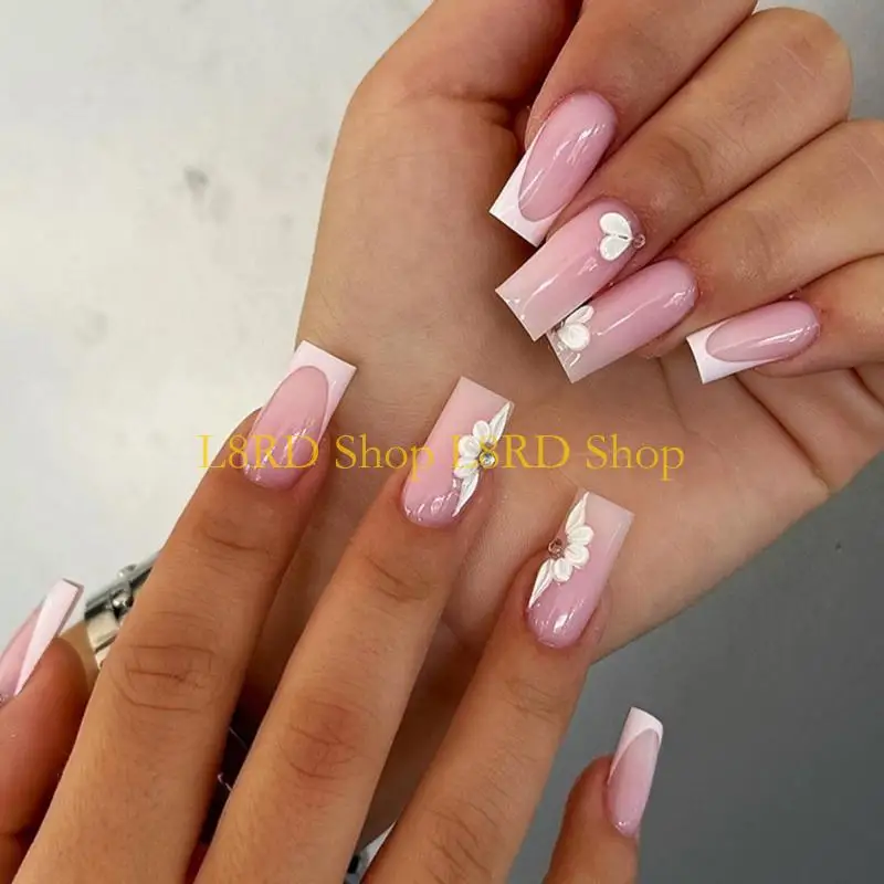 L8RD – ensemble d'ongles longs carrés à pression, 24 pièces, artificiels pour femmes filles, bâton en acrylique pour une