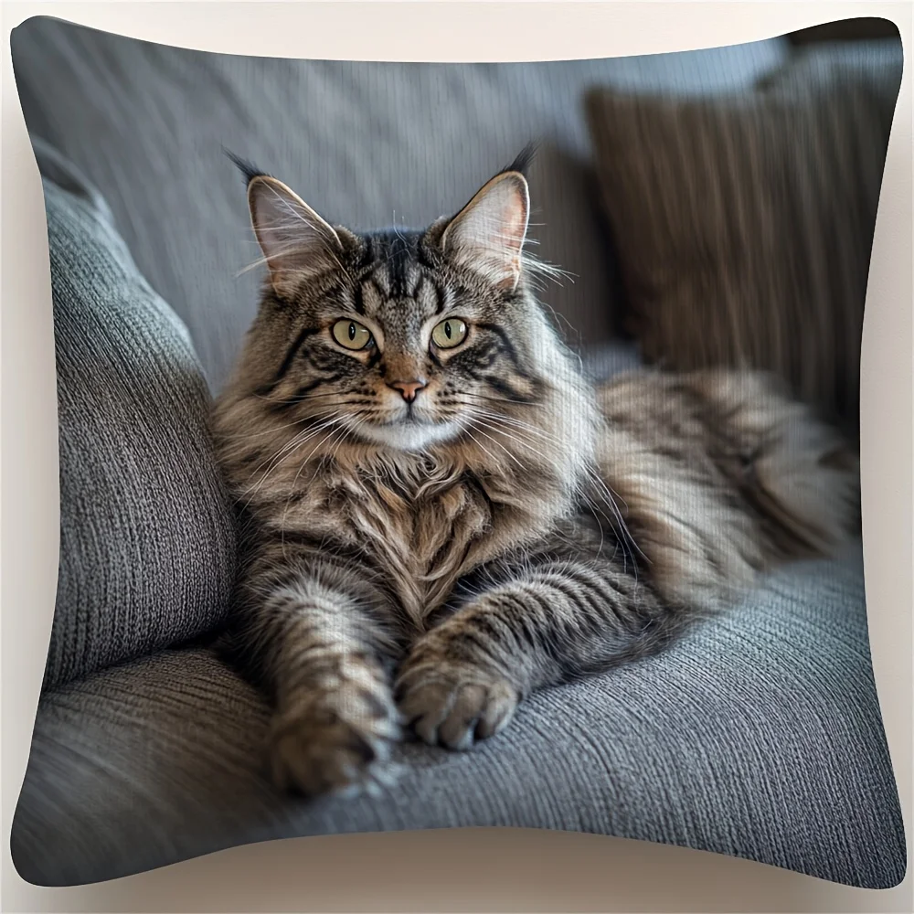 Funda de almohada Vintage Maine Coon Cat 45x45cm 100% poliéster con funda de almohada con cremallera Invisible funda de cojín decorativa decoración del hogar
