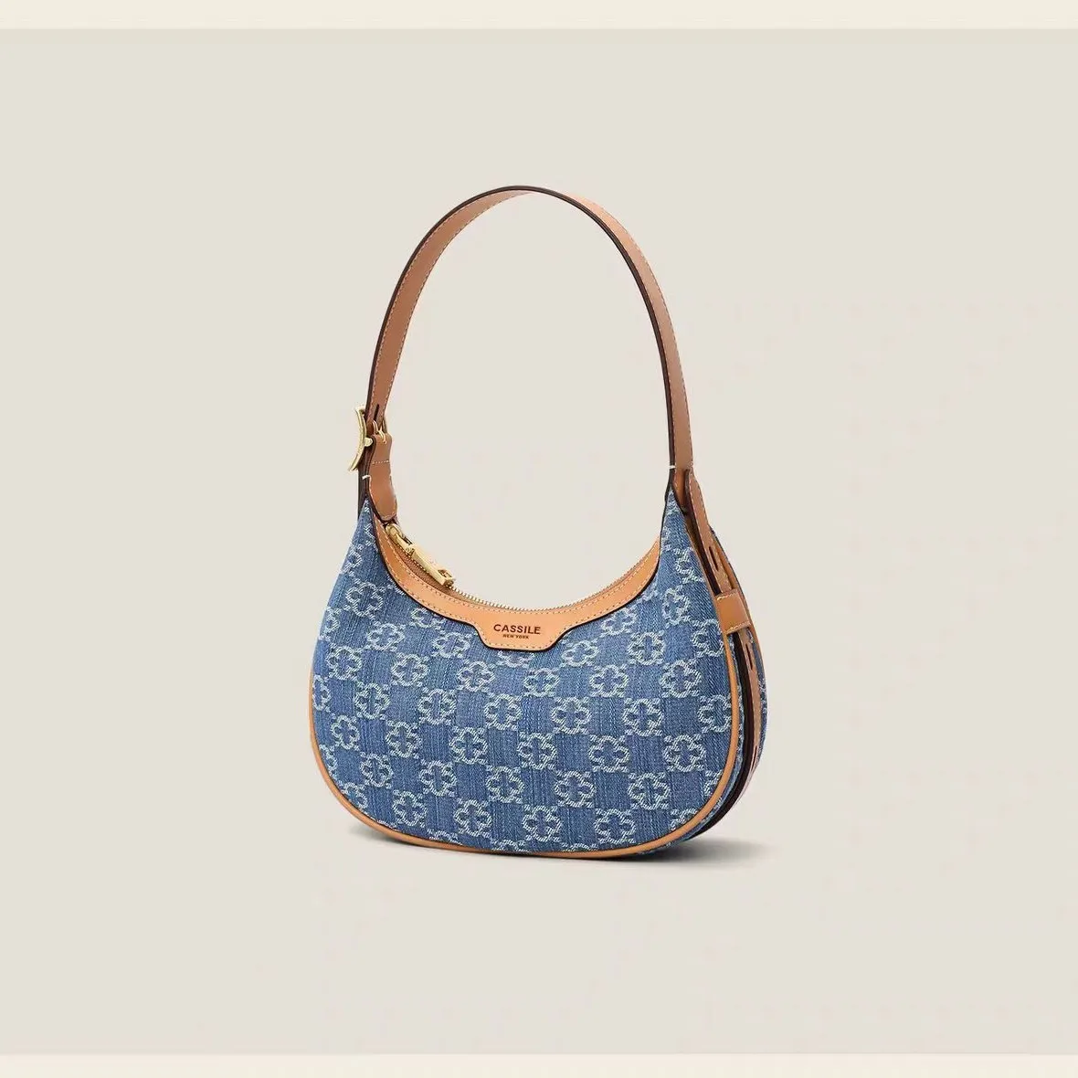 Cassile 2025 New American-style denim underarm bag, hobo handbag, crescent-shaped shoulder bag for women