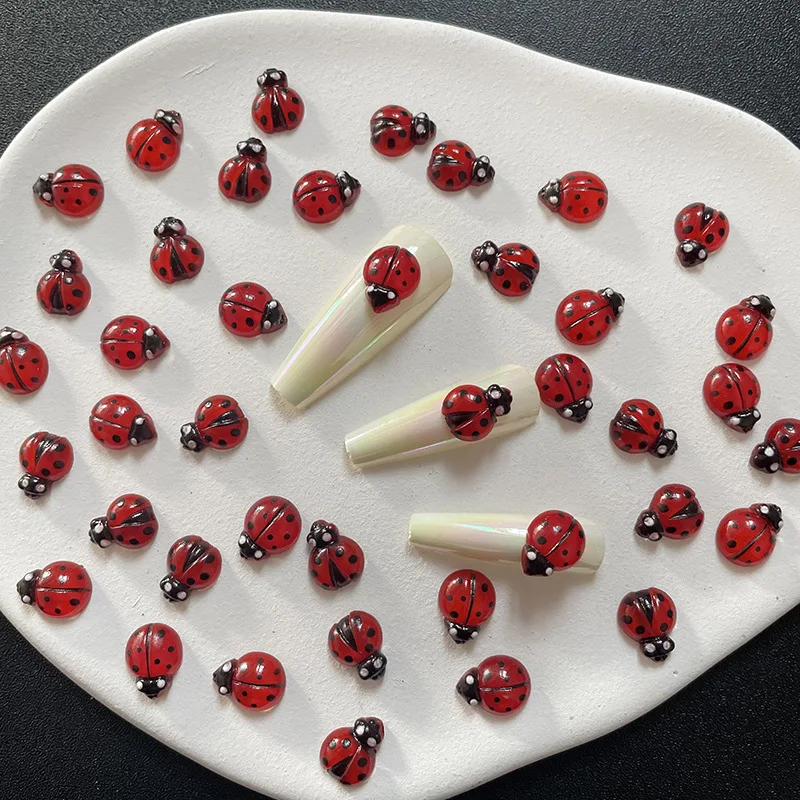 20pcs Cute Cartoon Ladybug Nail Charms Coloful Animals Flatback Rhinestones For Nails Art Decorations DIY Manicure Accessories