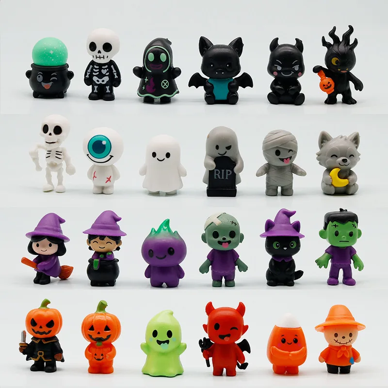24Pcs Cute Mini Halloween Pumpkin  Resin Statues Witch Devil Figure Model Statue Collection Desktop Decoration Halloween Gifts