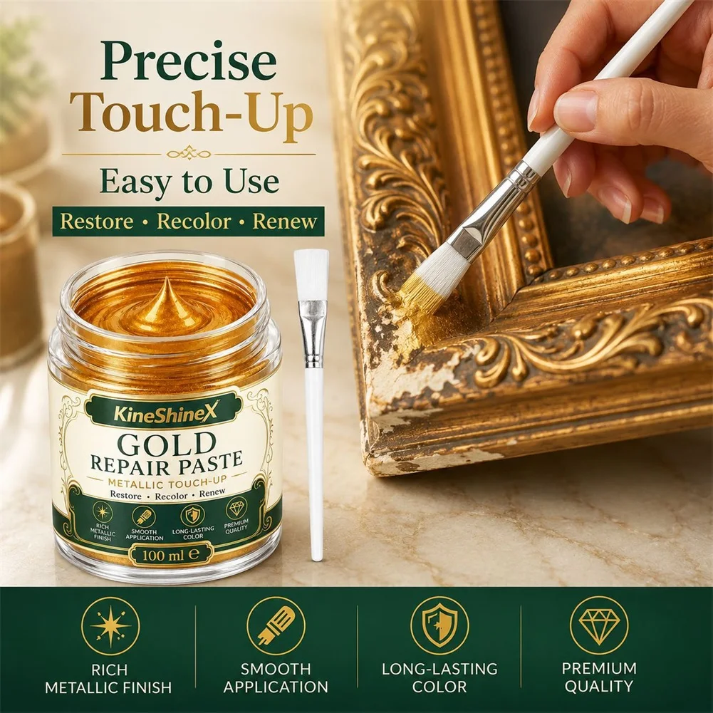 Golden Color Repair Cream,Metallic Refinishing Repair Paste With Brush,Professional Leather Colorant For Furniture,Covers Scuff