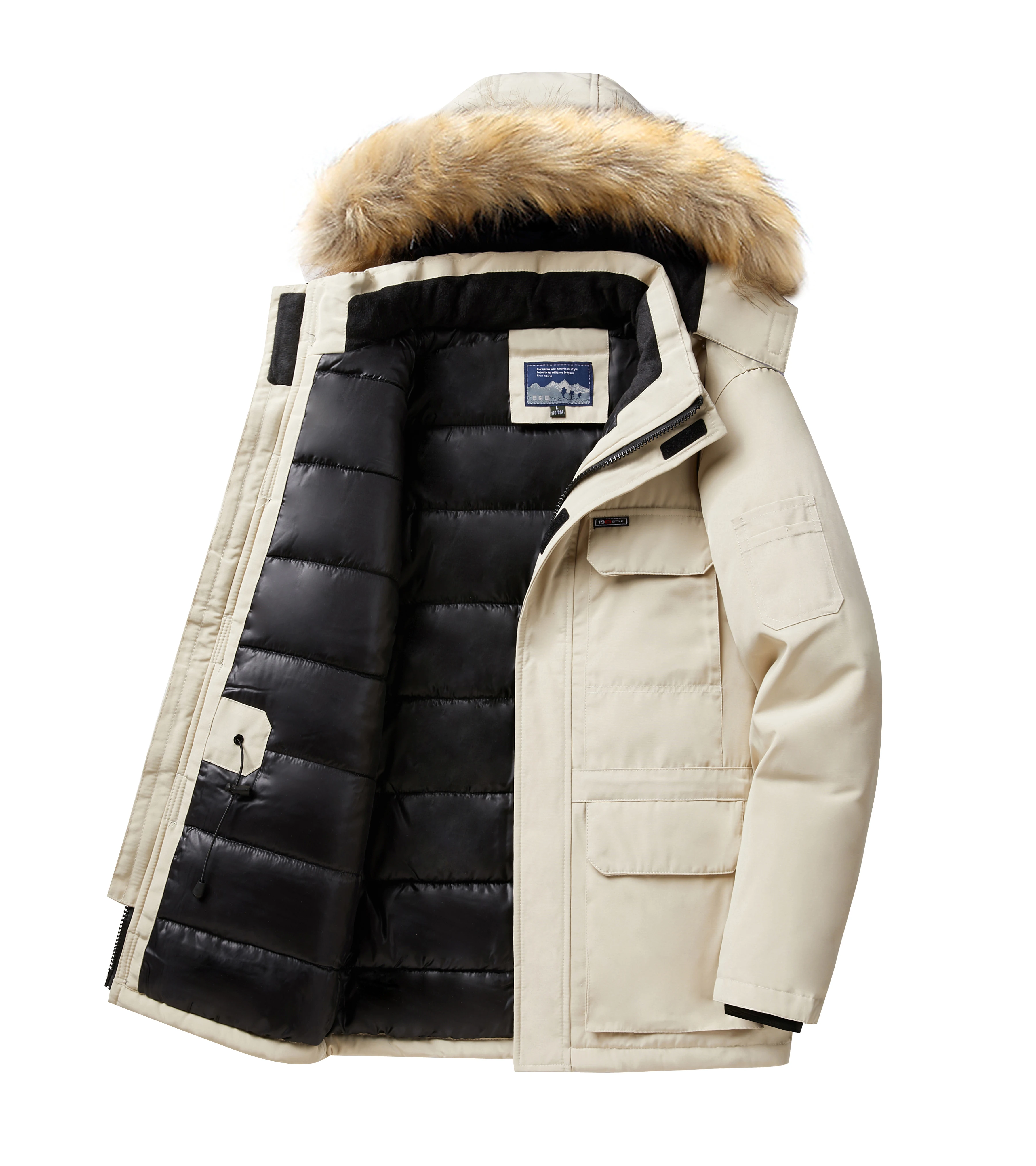 -30 درجة الشتاء أسفل سترة الرجال أسفل القطن سترات معطف منتصف طول كبير الفراء طوق الذكور رشاقته معطف الثلوج سترة #3