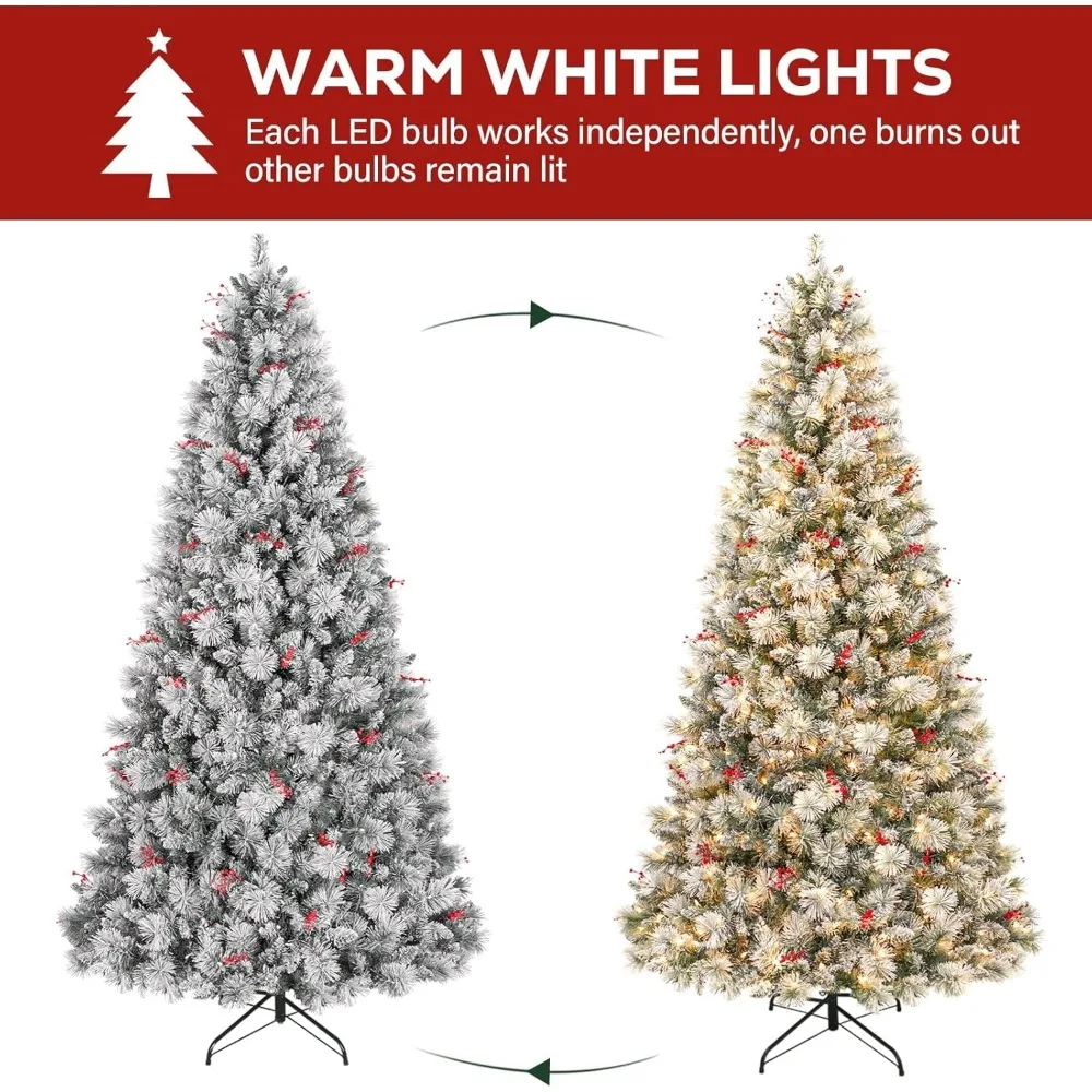 شجرة عيد الميلاد الاصطناعية الثلجية بطول 7.5 قدم مع 450 مصباح LED، وأطراف فرع 1446، وحامل معدني #5