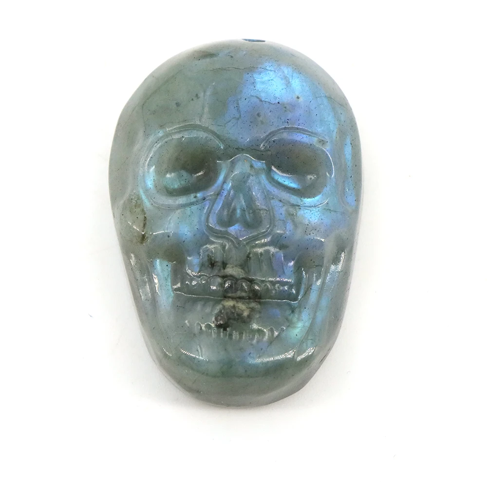 

Skull Statue Natural Stone Halloween Carving With Holes Flash Labradorite Home Decoration Crystal Heal Reiki Meditation Ornament