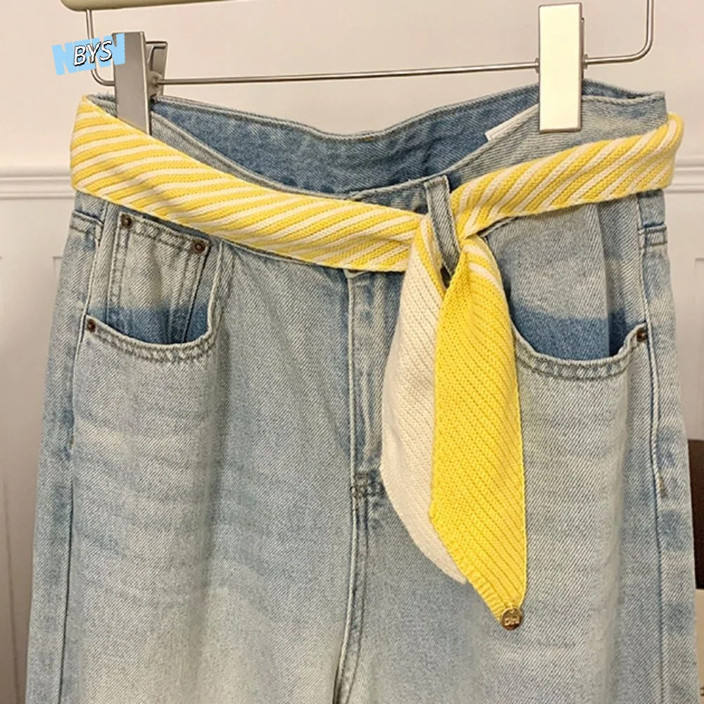 

Elegant Color Blocking Knitted Narrow Scarf Warm Soft Korean Casual Scarf Neckerchief Clothing Accessories Y2K Thin Scarf Female