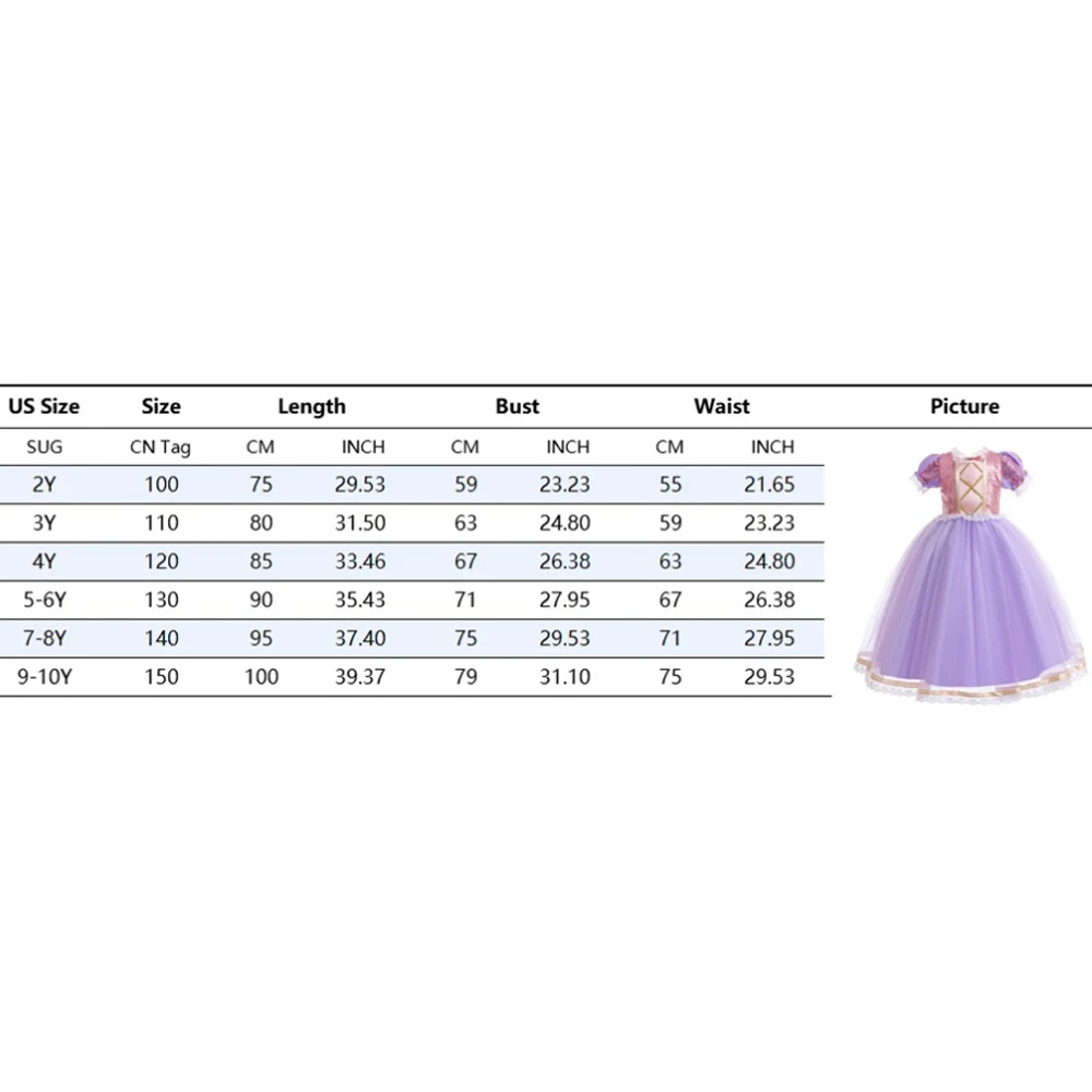 Rapunzel Cosplay Prinzessinnenkleid für Kinder, Halloween-Verkleidung mit Kurzen Ärmeln, Aufführungskostüme, Mädchen Geburtstags- und Karnevals-Party-Outfits – Detail 1