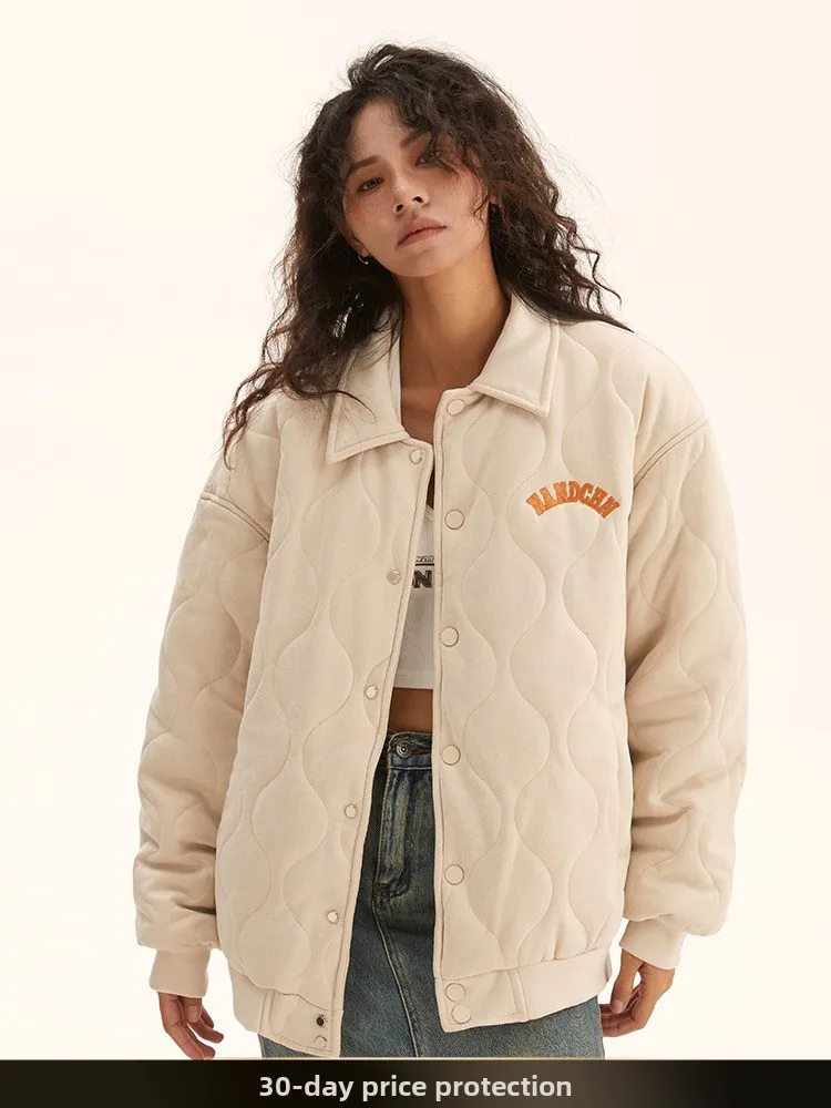 

Новая зимняя куртка Nted в японском ретро-стиле с ромбовидным узором, теплая, свободного кроя, хлопковая, с вышивкой букв, для мужчин, парная модель