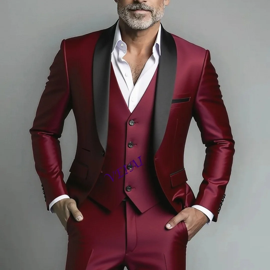 

CustomizedBlack White Men Autumn Wedding Party Three Pieces Set Large Size Male Blazer Coat Pants and Vest Fashion Slim Fit Suit