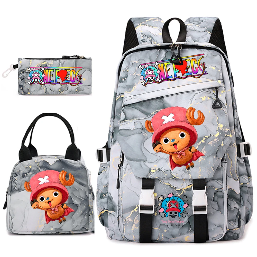 One Piece Tony Chopper Print School Bag Set with Lunch Bag and Pencil Case for Kids Boys Girls