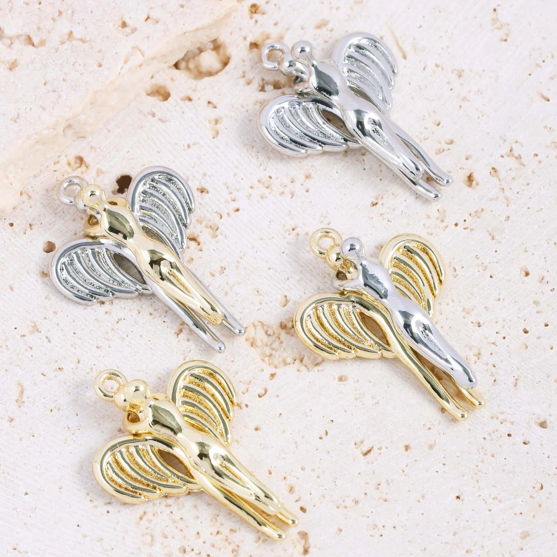 

10Pcs/New Guardian Angel Charm Craft Amulet Wings Necklace copper gold-platedl No Fade Pendants Accessories Jewelry Making
