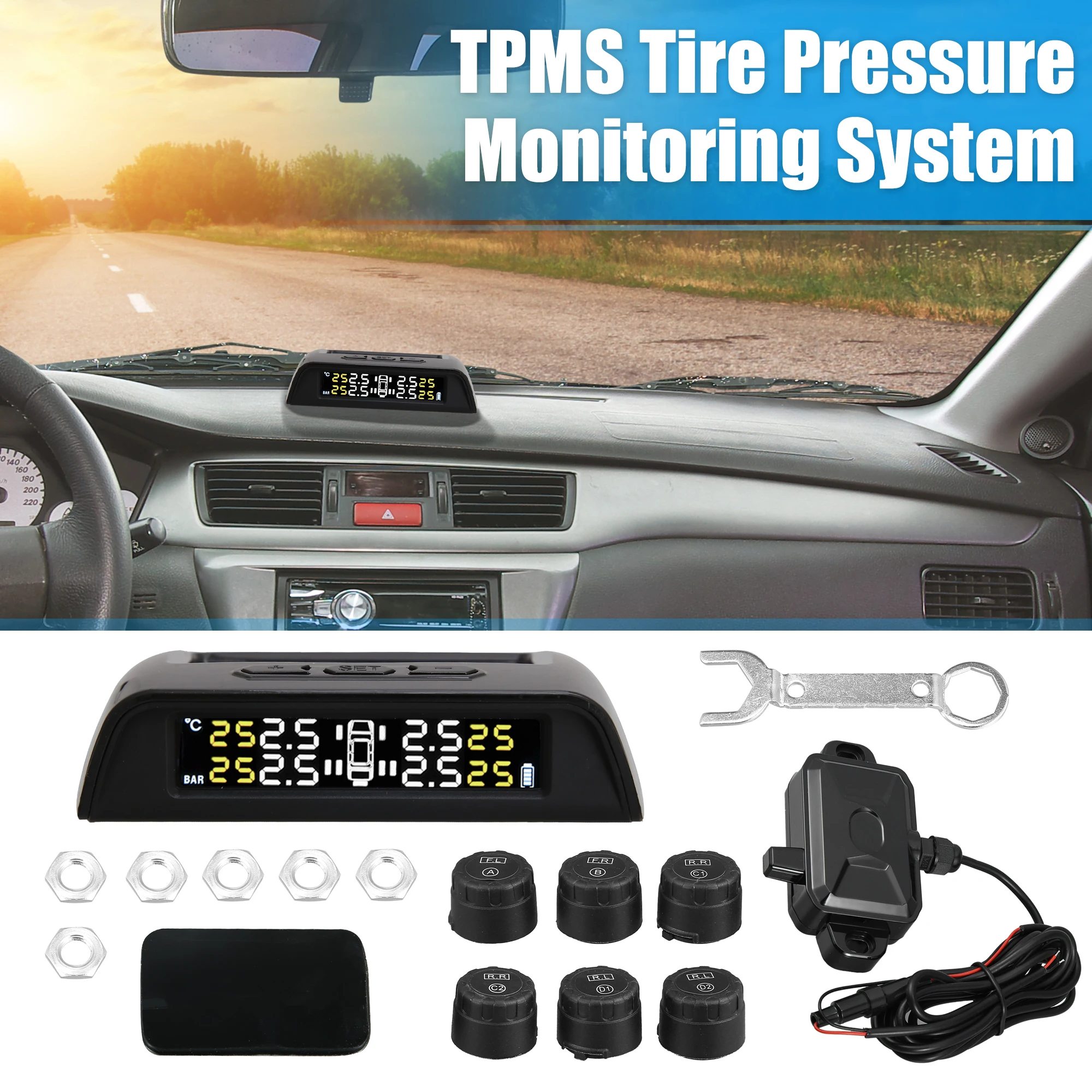 

X Autohaux Tire Pressure Monitoring System Kit for RV Trailer and Repeater RV TPMS 7 Alarm Modes Auto Backlight Sleep Awake Mode