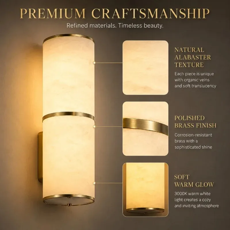 Luxurious Natural Marble Copper Wall Light for Guest Room Living Room Bathroom Hallways Dining Room Bedroom Bedside Wall Lamp