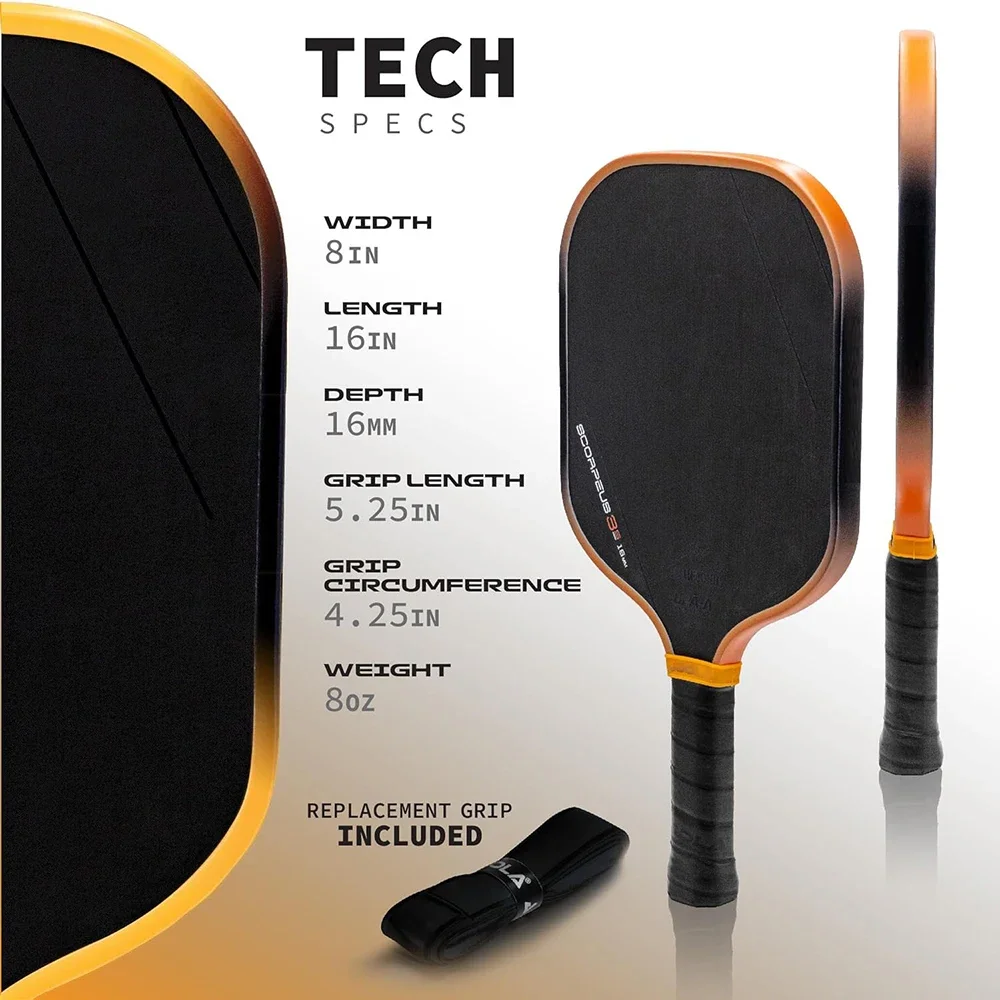 Scorpeus 3S Collin Johns Pickleball Paddle 16mm Thick Propulsion Core and Charged Carbon Surface Larger Sweet Spot