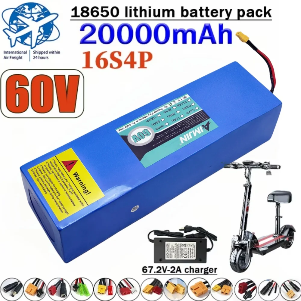 60V 20Ah New 18650 16S4P 1800W lithium battery pack,for High-Power 67.2V Motorcycle Tricycle Backup Solar Power Storage,BMS