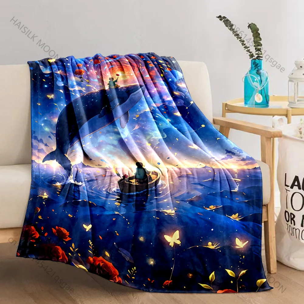 Fantastical whale starry fairyland Print Blanket Warm Soft Fluffy Kids Adult Sofa Bed Throw Blanket Outdoor Travel Camping RV