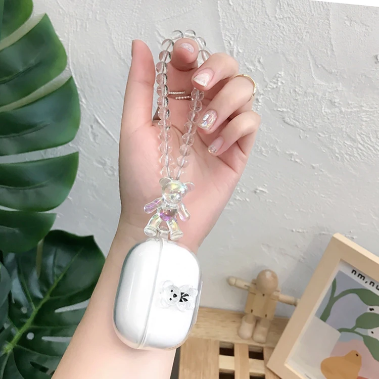 حافظة لهاتف Lenovo XT88 حافظة على شكل الدب اللطيف سماعة أذن thinkplus XT88 مزودة بدلاية على شكل قلب شفاف من مادة البولي يوريثان والسيليكون