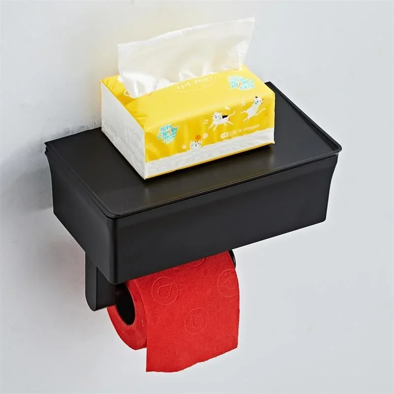

2 In 1 Home Adhesive Toilet Paper Holder Box with Shelf and Storage Box Wall Mount Toilet Paper Roll Box
