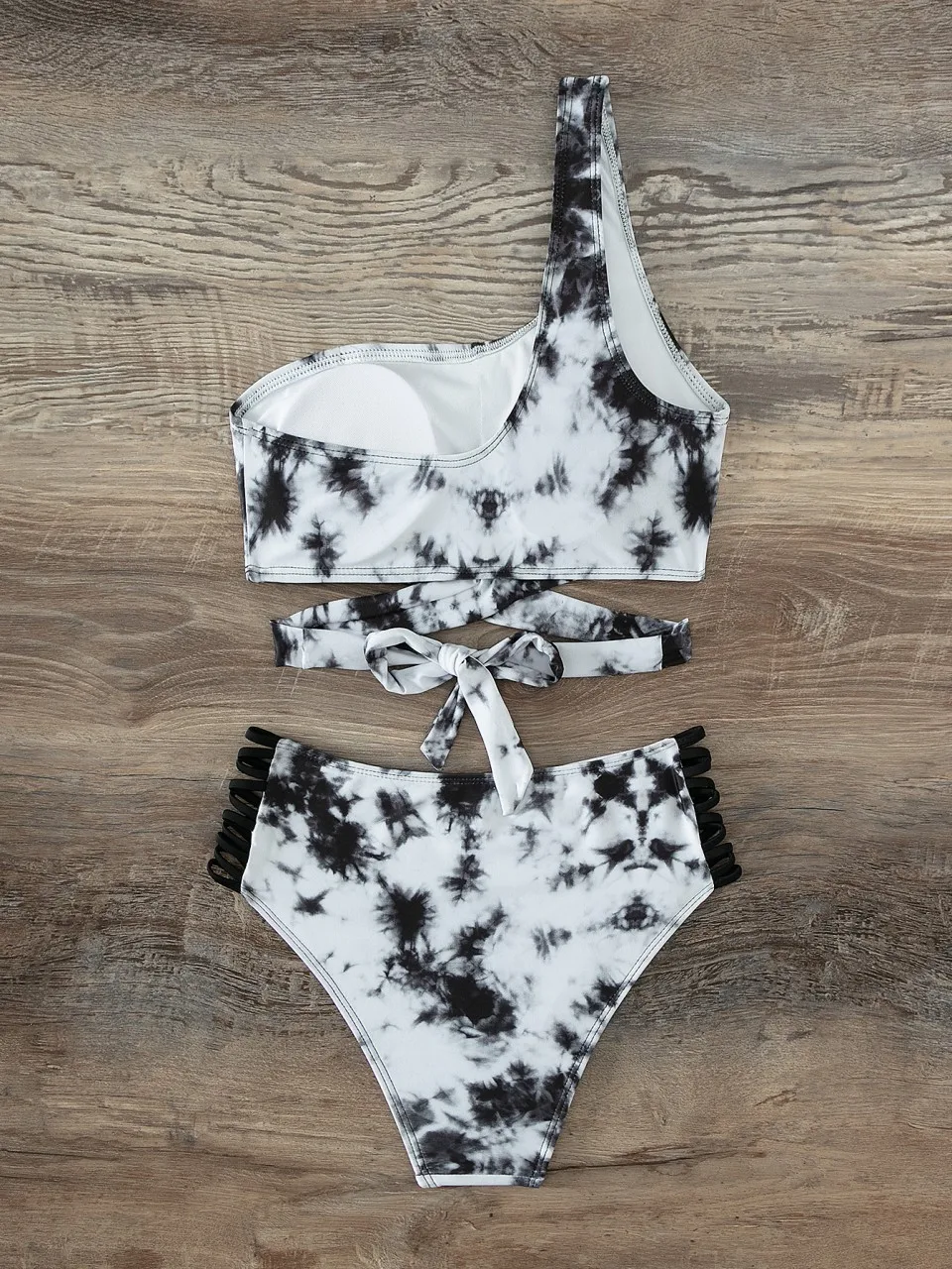 Jednoczęściowy strój kąpielowy typu bandeau z jednym ramiączkiem, seksowny, damski, tie-dye, z wysokim stanem, kostium kąpielowy, strój plażowy, na plażę, do pływania, kolekcja 2026.