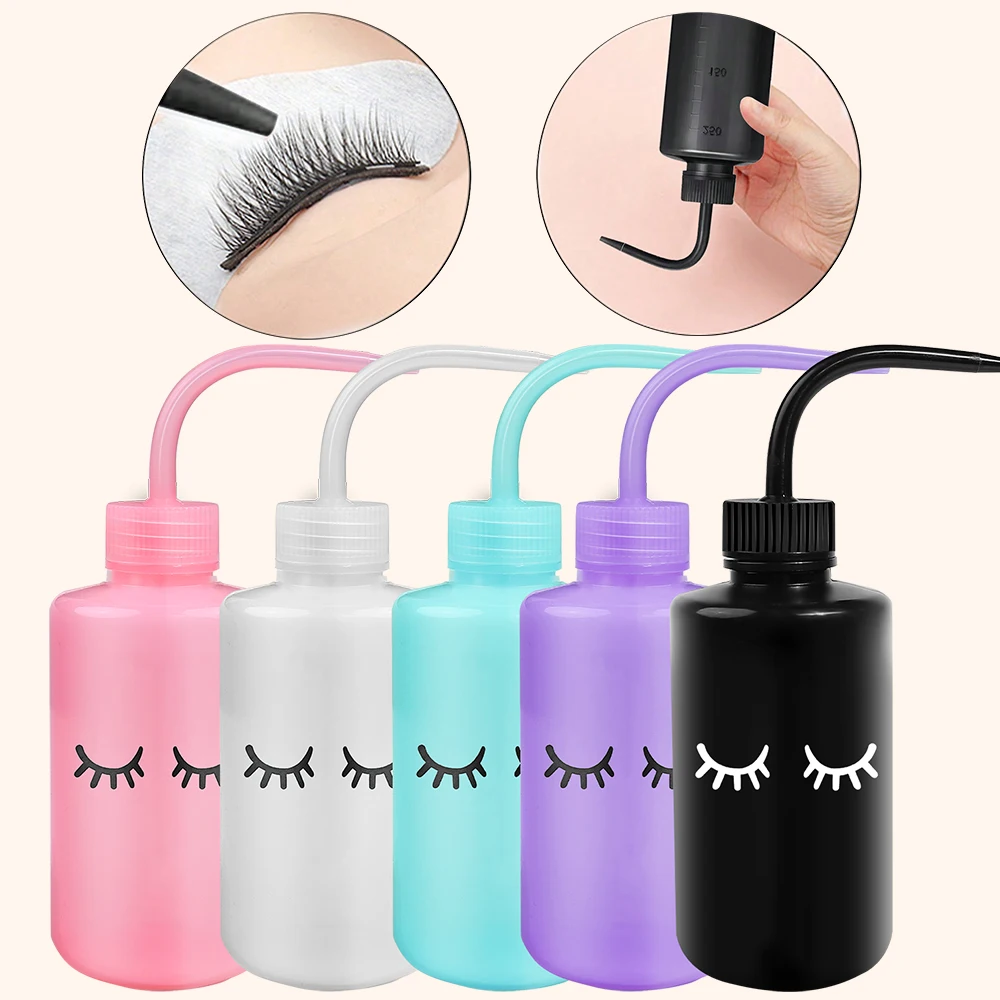 1PCS Plastic Eyelash Cleaning Bottle with Elbow Brush Water Squeeze Dropper for Lash Bath and Primer Application