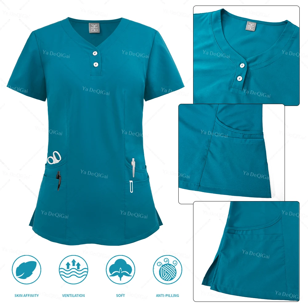 Uniforme médical d'hôpital à boutons multicolores pour femmes, ensemble de gIslande pour femmes, uniforme de médecin, vêtements de travail d'infirmière, survêtement imbibé, vente en gros