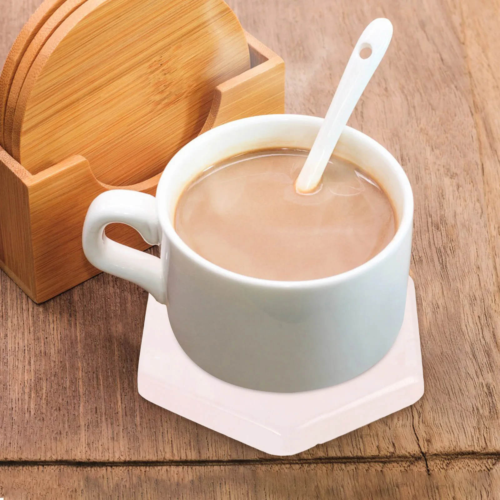 Hexagon Pink Quartz Cup Coaster Insulated Decorative Drink Holder Heat Insulation Non-Slip Protective Coffee Cup Mat for Home