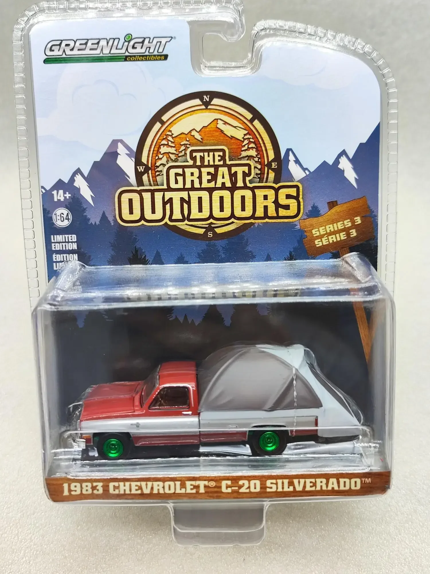 

1:64 1983 Chevrolet C20 Silverado-грузовик-кровать, палатка, автомобиль Green Edition, модель автомобиля из сплава, коллекция подарочных украшений