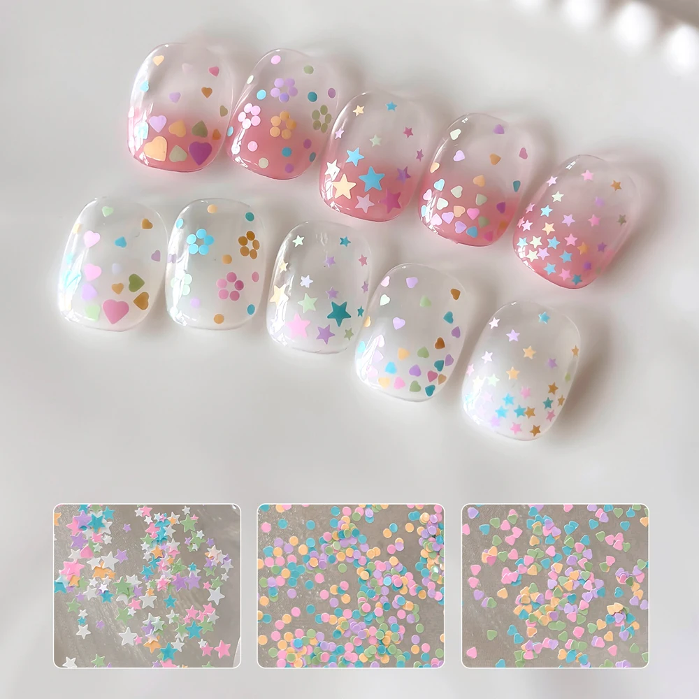 6 Gitter Nagelkunst-Strass Runde Weiße Perlen Gemischt 1-3mm Bunte Stern-/Herz-Pailletten Maniküre-Dekorationszubehör – Detail 4
