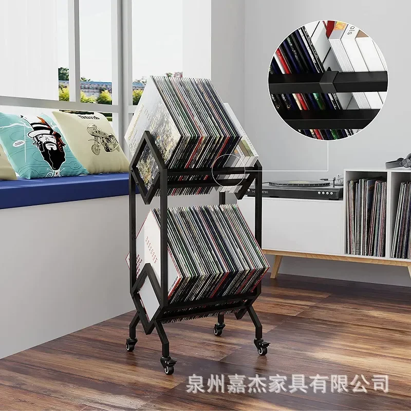Removable Vinyl Record Storage Rack Black with Casters Book Album Magazine File Organizer Shelf Stand Holder for Home Office
