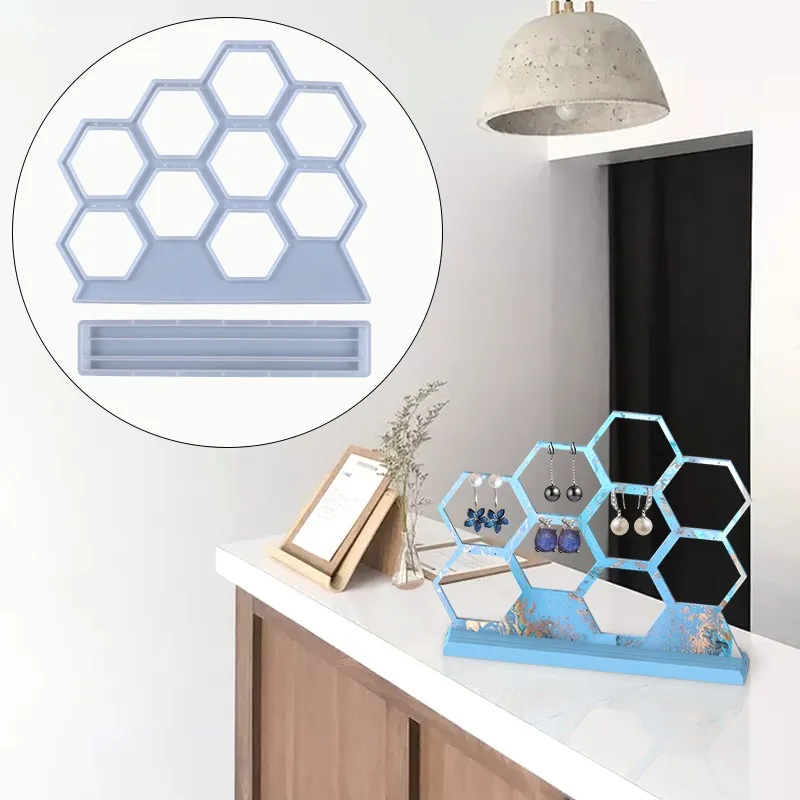 Hollow Hexagonal Earring Hanger Silicone Molds DIY Crystal Jewelry Storage Decoration Bracket Ornament Epoxy Resin Mold Crafts