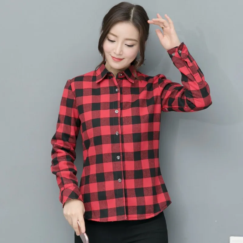 2023 New Fine Cotton Plaid Shirt Female College Style Women\'s Blouses Long Sleeve Flannel Shirt Blusas Lady Elegant Tops Clothes