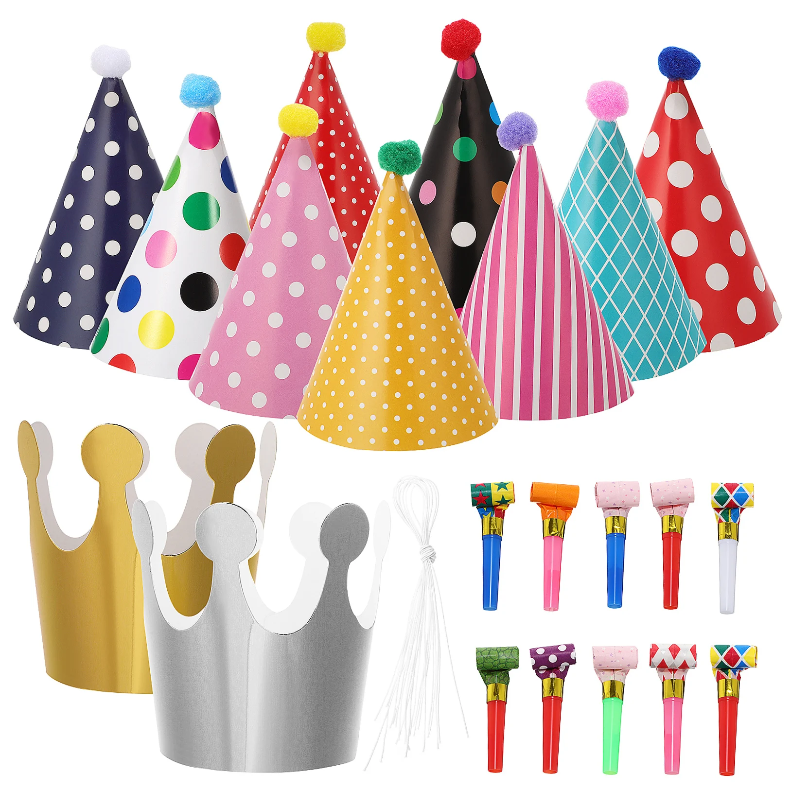 

Birthday Party Decoration Bag Fillers Supplies Kit Paper Hats Cone Colorful Decorations Blowers Fiesta Crown Crowns Gifts