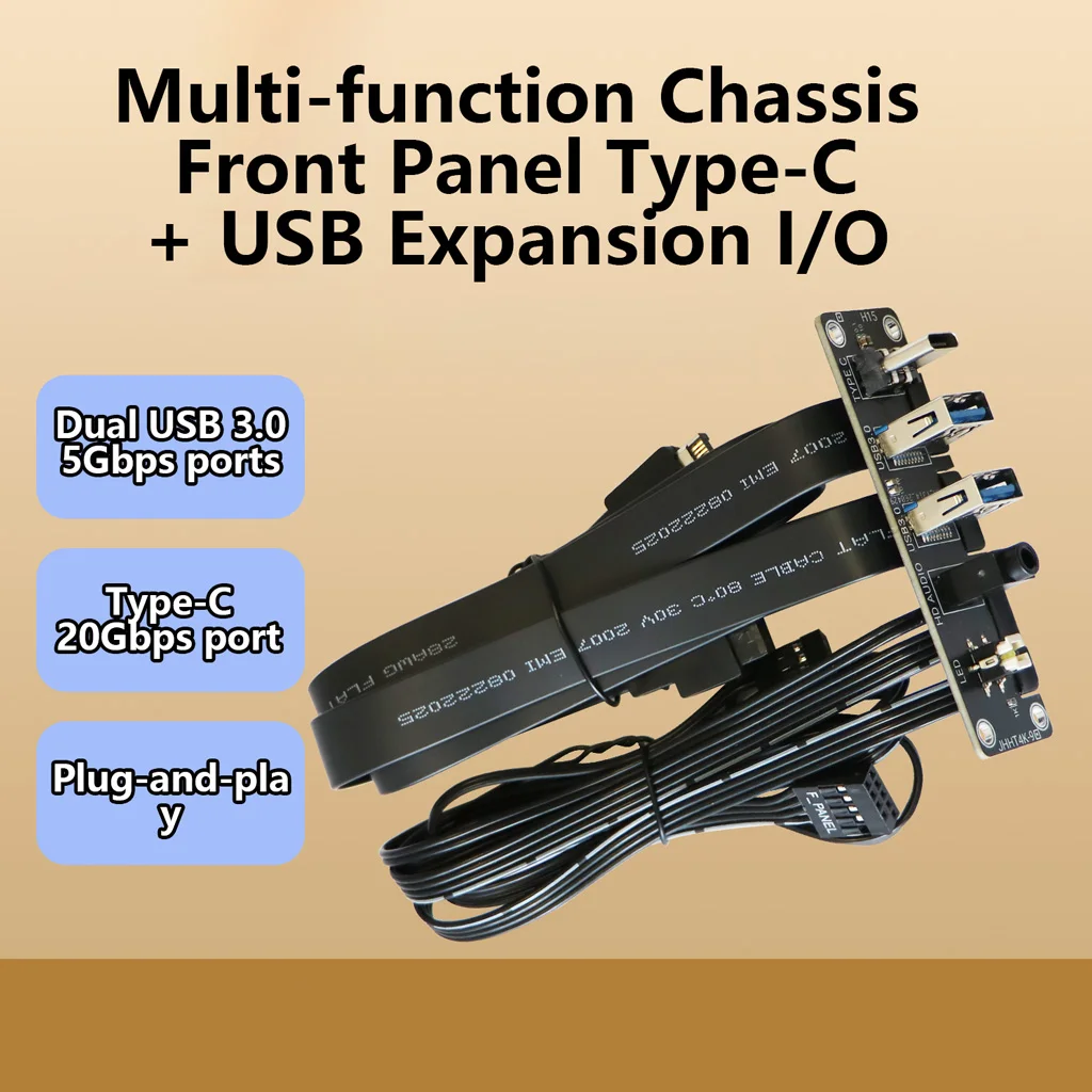 PC Case Front‑Panel I/O Expansion Board 2×USB3.0 5G + 1×20G Type‑C HD Audio Power Switch For Custom DIY PC Chassis Modification