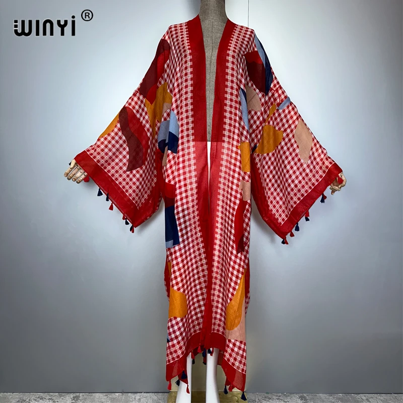 

WINYI summer outfit kimono africa boho print beach cover up muslim dress cardigans beach wear women abaya dubai luxury kaftan