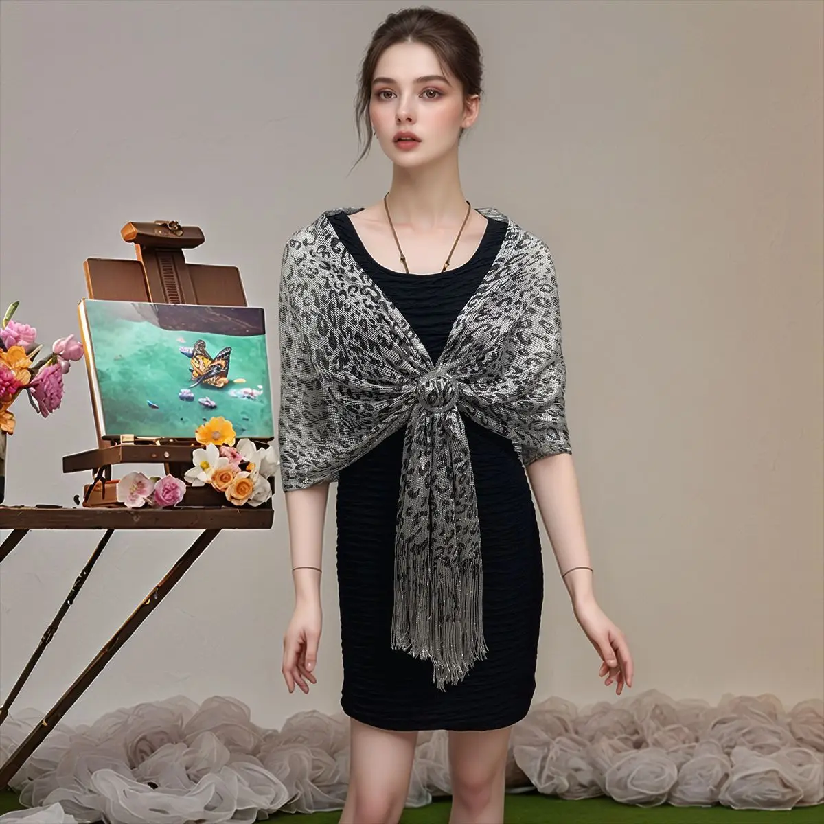 Fashion Bright Sunscreen Shawl Hijab Gold Silver Shiny Scarves For Women Lace Tassel Party Evening Dress cape