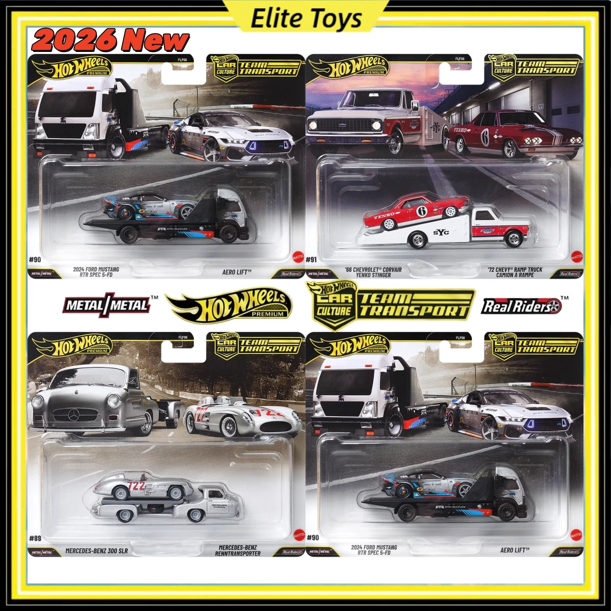 핫휠 프리미엄 팀 트랜스포트 플릿 포드 머스탱 메르세데스-벤츠 300SLR 쉐보레 합금 자동차 모델 수집용 차량 장난감