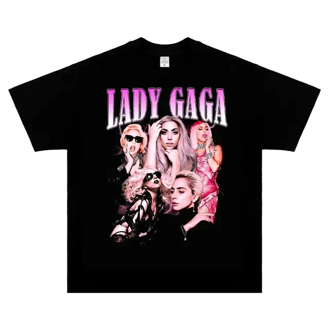 

2025 new model Lady Gaga Graphic T-shirt Unisex Short-sleeved T-shirt Summer New Retro Fashion Pure Cotton Men and Women